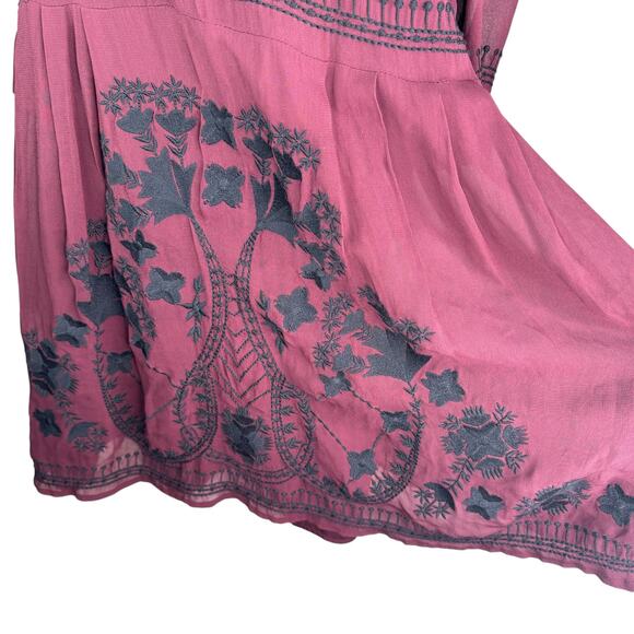 French Connection Vintage Embroidered Dress Burgundy Black Fit and Flare 6 - Picture 5 of 8